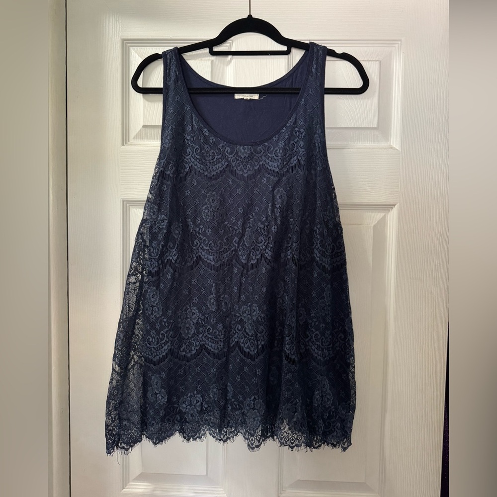 Maurices Navy Lace Tank Top 2X Sheer Layering Boho Scalloped Hem